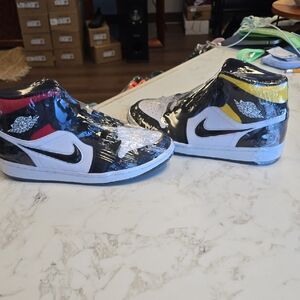 Jordan Kids High-Top Sneakers - Black, White, Yellow, Red